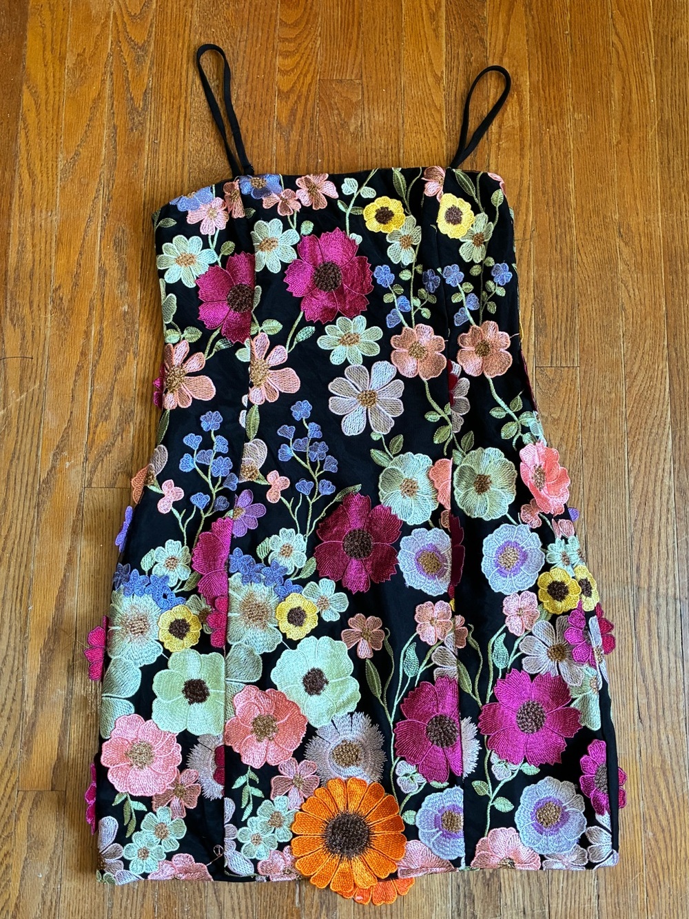 Women’s Endless Rose Black Colourful Floral Embroidered Strap Dress